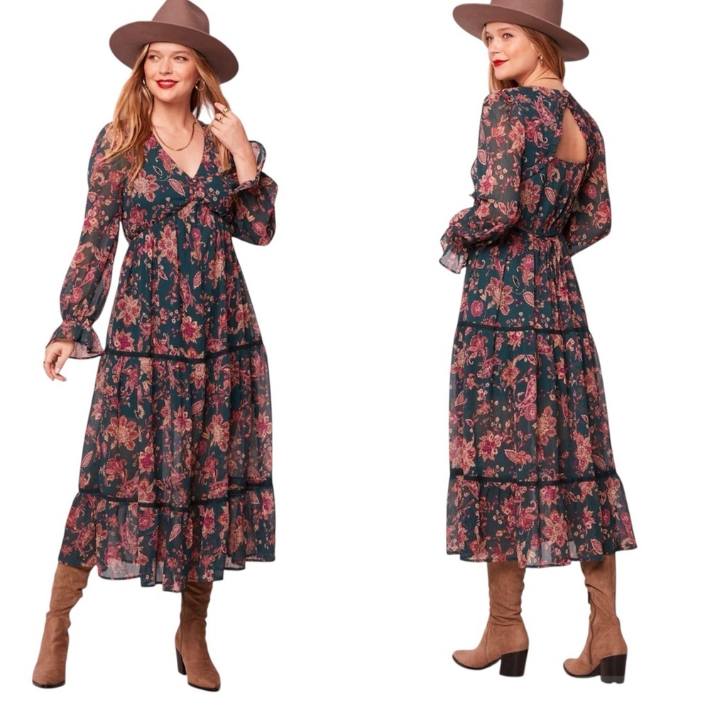 Band of the Free Run the World Pine Paisley Empire Waist Midi Dress Size Medium